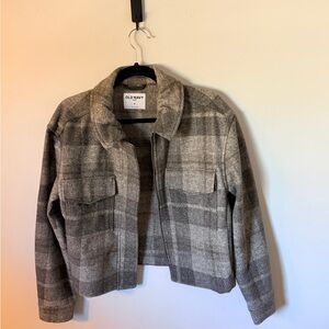 Old Navy Plaid Gray Cropped Blazer Jacket